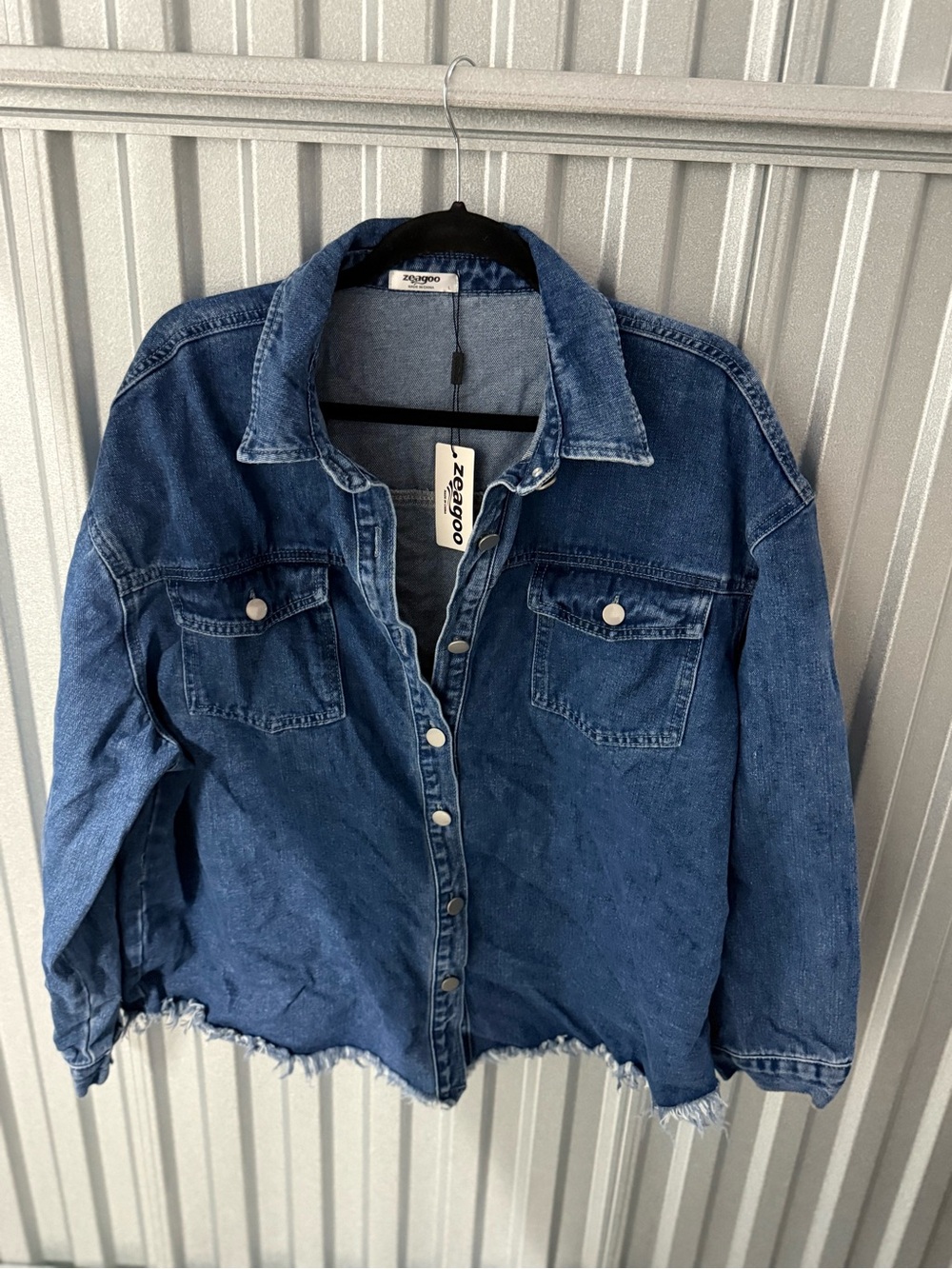 zeagoo Dark Blue Frayed Hem Denim Jacket
